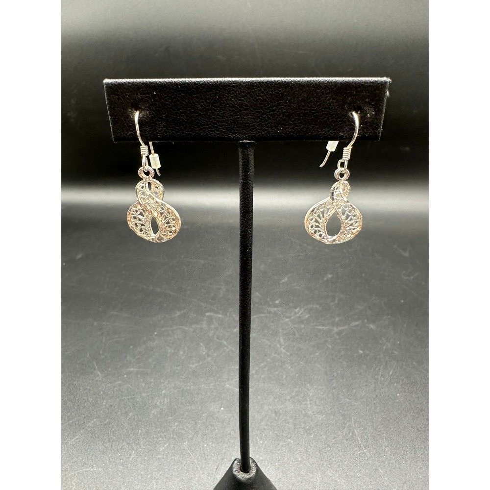 Sterling Silver Filigree Infinity Teardrop Drop Earrings Hook Dangle